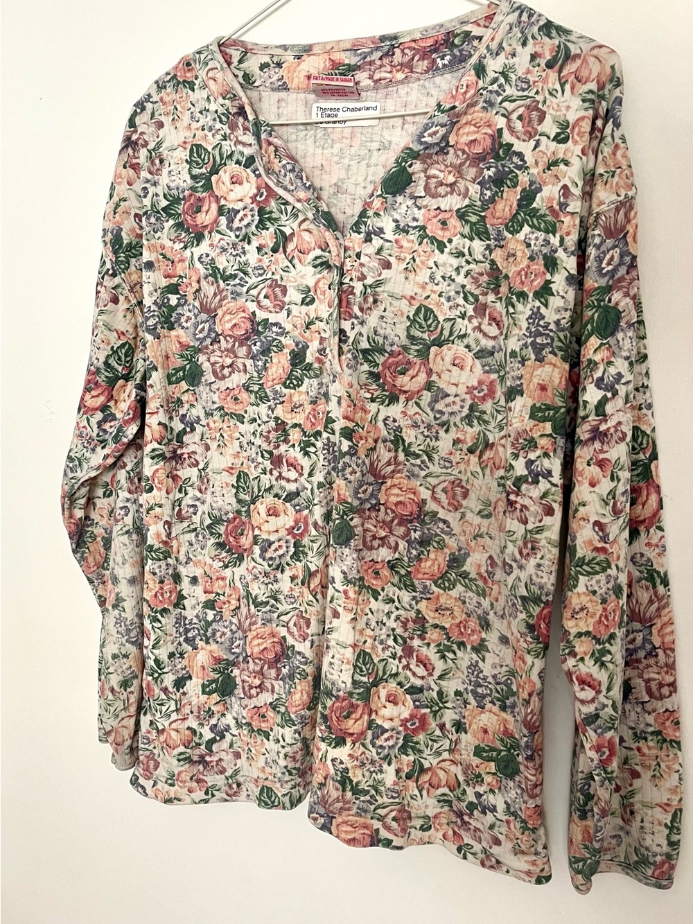 Vintage Tapestry Floral Ribbed 5-Button Henley Shirt